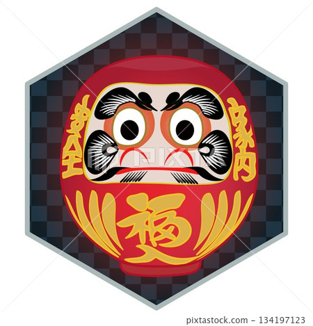 以六角形為背景的達摩娃娃插圖 134197123