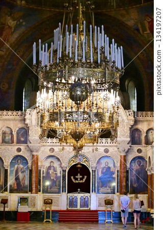 Bulgaria, Sofia, Alexander Nevsky Cathedral, chandelier, Bulgarian Orthodox Church Bulgaria, Sofia, Alexander Nevsky Cathedral, chandelier, Bulgarian Orthodox Church 134197207