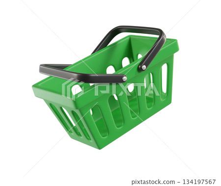 Green empty Shopping Cart from a supermarket for shopping. Shopping Basket, Shopping bag, 3d rendering of the icon on a transparent background 134197567