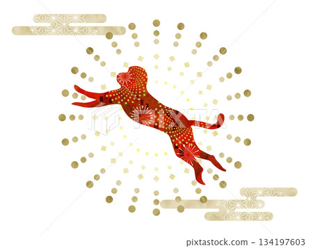 日式猴子和幾何圖案 134197603