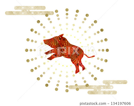 Japanese style boar and geometric pattern Japanese style boar and geometric pattern 134197606