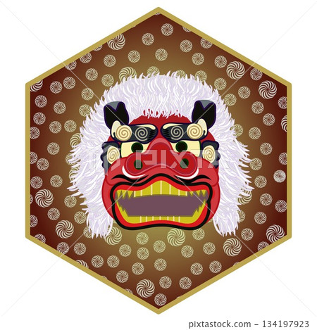 Illustration of a lion head with a hexagon background 134197923