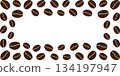 Brown Coffee beans formed Rectangular Frame border with Copy space Minimalist Flat Design Template. Isolated Vector illustration Promo Banner, leaflet Thematic Cards, labels, Social media posts, badge 134197947