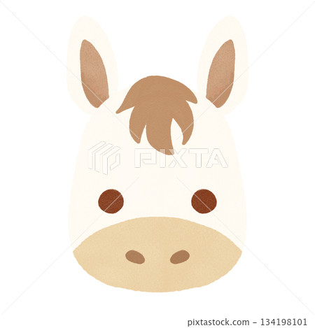 馬臉水彩插畫，表情可愛，生肖，新年，新年，新年素材 134198101