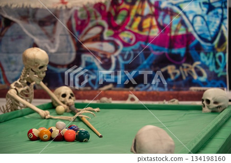 spooky halloween decor aound billiards pool table spooky halloween decor aound billiards pool table 134198160