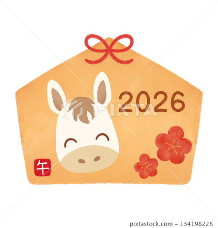 馬年新年吉祥物水彩畫，寓意吉祥。 134198228