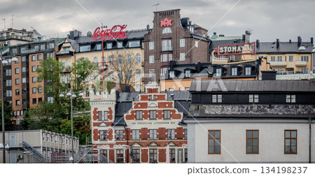 city view of old town of stockhold sweden on cloudy day 134198237