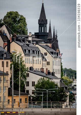 city view of old town of stockhold sweden on cloudy day city view of old town of stockhold sweden on cloudy day 134198319