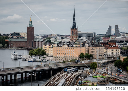 city view of old town of stockhold sweden on cloudy day city view of old town of stockhold sweden on cloudy day 134198320