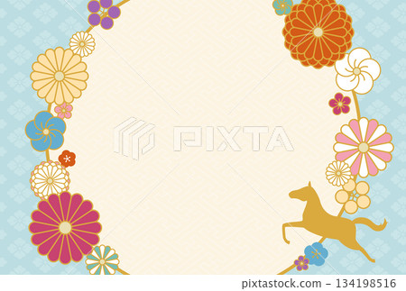 Colorful flower and horse New Year's card template 2026 Colorful flower and horse New Year's card template 2026 134198516