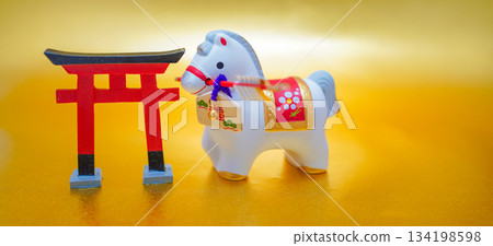 Horse guardian horse and torii gate Horse guardian horse and torii gate 134198598