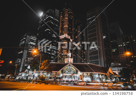 Monochrome skyscraper street 134198758