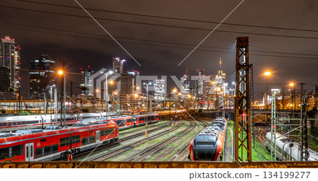 high-speed trains of Deutsche Bahn DB at main railway station in Frankfurt, Germany at night 134199277