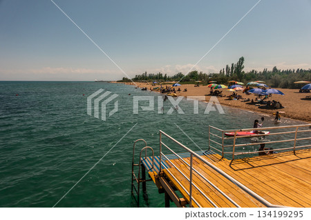 Beautiful nature around issyk kul lake region in kyrgyzstan 134199295