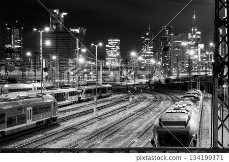 high-speed trains of Deutsche Bahn DB at main railway station in Frankfurt, Germany at night 134199371