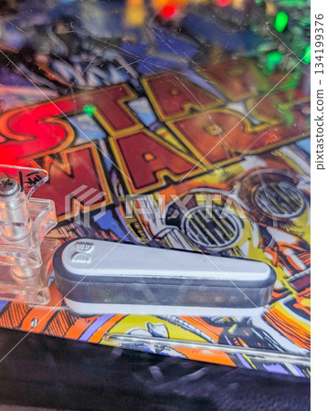 pinball machine details close-up at the arcade pinball machine details close-up at the arcade 134199376