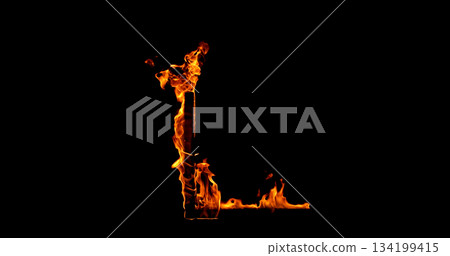 Photography of a burning wooden beam in L shape isolated on a black background. Detailed fire textures ideal for VFX, compositing, overlays, graphics, and cinematic effects. Photography of a burning wooden beam in L shape isolated on a black background. Detailed fire textures ideal for VFX, compositing, overlays, graphics, and cinematic effects. 134199415