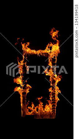 Photography of a burning wooden beam in frame shape isolated on a black background. Detailed fire textures ideal for VFX, compositing, overlays, graphics, and cinematic effects. Photography of a burning wooden beam in frame shape isolated on a black background. Detailed fire textures ideal for VFX, compositing, overlays, graphics, and cinematic effects. 134199418