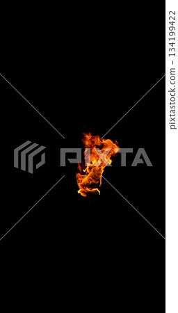Photography of a burning torch isolated on a black background. Detailed fire textures ideal for VFX, compositing, overlays, graphics, and cinematic effects. 134199422