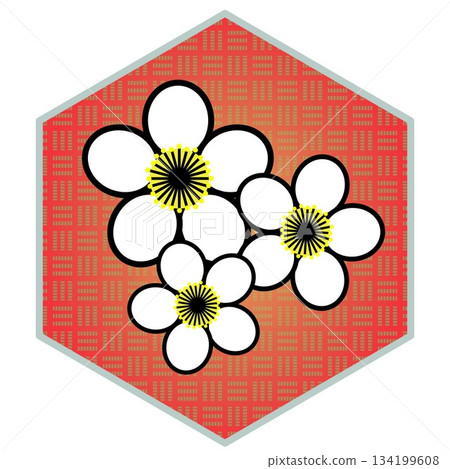 以六角形為背景的梅花插圖 134199608