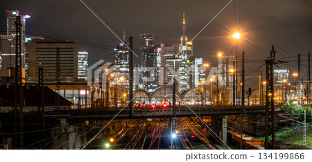 high-speed trains of Deutsche Bahn DB at main railway station in Frankfurt, Germany at night high-speed trains of Deutsche Bahn DB at main railway station in Frankfurt, Germany at night 134199866