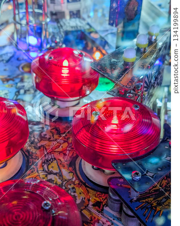 pinball machine details close-up at the arcade pinball machine details close-up at the arcade 134199894