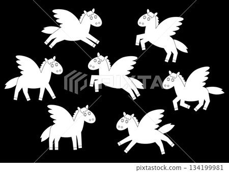 Cute Pegasus various pose set (black and white) Cute Pegasus various pose set (black and white) 134199981