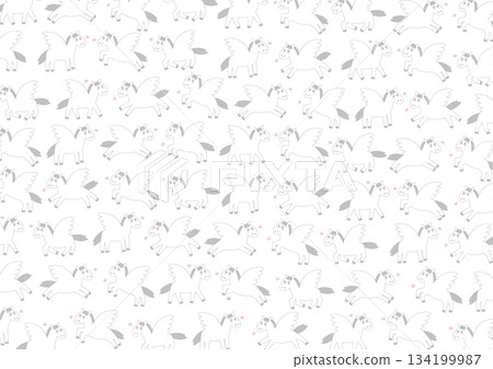Cute Pegasus and heart pattern background illustration Cute Pegasus and heart pattern background illustration 134199987