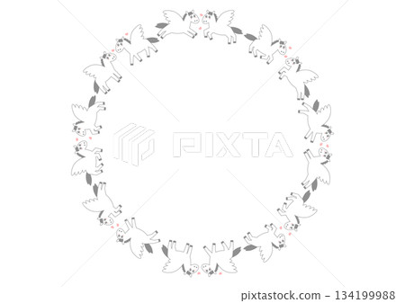 Cute Pegasus circular frame illustration 134199988