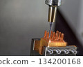 Close up scene the CNC milling machine cutting the copper electrode parts. 134200168