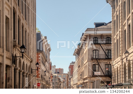 Old Montreal street view with historical buildings 134200244