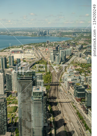 Toronto scenic cityscape from the Cn Tower top, Ontario, Canada Toronto scenic cityscape from the Cn Tower top, Ontario, Canada 134200249