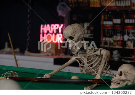 spooky halloween decor aound billiards pool table spooky halloween decor aound billiards pool table 134200282