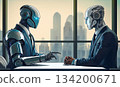 Robot businessman negotiating business in a cyberspace office 134200671