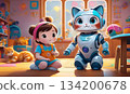 A cat-shaped robot that looks after children 134200678