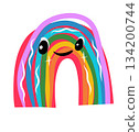 Sticker illustration of a childs drawing of a cheerful rainbow. 134200744