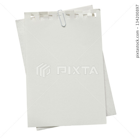 Set of blank torn notebook paper sheets with white paperclip. Empty textured note pages mockups isolated on white background. Scrapbooking, journaling, stationery object. Message reminder templates Set of blank torn notebook paper sheets with white paperclip. Empty textured note pages mockups isolated on white background. Scrapbooking, journaling, stationery object. Message reminder templates 134200897