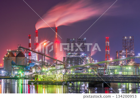 岡山縣倉敷市水島工廠夜景 134200953