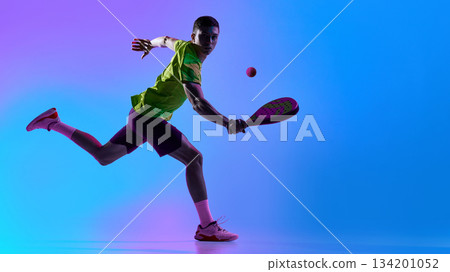 Padel runner strike motion neon gradient scene. 134201052