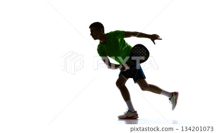 Padel player forward dynamic strike silhouette pose. 134201073