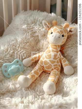 嬰兒床和長頸鹿毛絨玩具 134201396