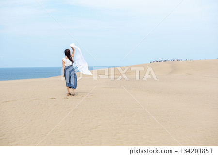 Woman at Tottori Sand Dunes Woman at Tottori Sand Dunes 134201851