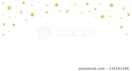 Cute scattered stars forming a frame, isolated on a transparent background. Copy space. Place for text. Perfect for Christmas designs, Xmas celebrations, or New Year festive projects. PNG. Vector 134201896