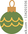 Simple Flat Green Christmas Ornament Illustration with Gold Waves 134201936