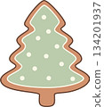 Cute Cartoon Gingerbread Christmas Tree Cookie Illustration 134201937