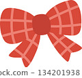 Cute Red Plaid Christmas Bow Decoration Illustration 134201938