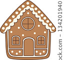 Cute Cartoon Gingerbread House with Icing and Snow Illustration 134201940