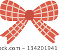 Classic Red Plaid Ribbon Bow Illustration with Hanging Tails for Christmas Decor 134201941