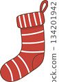 Cute Cartoon Red and White Striped Christmas Stocking Illustration 134201942