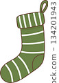 Cute Cartoon Green Striped Christmas Stocking Illustration 134201943